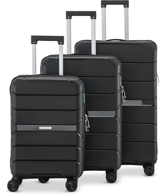 SC Urban Adventurer - Kofferset - 3-teilig - Zahlenschloss - 232L - Spinnerrollen - Reisekoffer mit Kofferschloss - Leichtgewicht - Schwarz