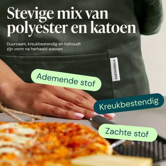 Castagnola Küchenschürze - Wasser- und schmutzabweisend - Professionelle Kochschürze - Schürze für Frauen und Männer - Catering-Schürze - Unisex - Verstellbare Schnalle - Extra große Fächer - Grün