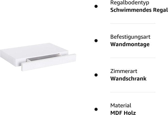 Rootz Wall Regal - Wandregal - Schwebende Aufbewahrung - Montierter Organizer - Dekorative Leiste - Ausstellungsregal - Weiß - 40x5x25 cm
