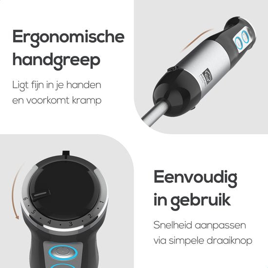 KitchenLove Stabmixer - 800W - 6 Geschwindigkeiten + Turbo - Schwarz/RVS