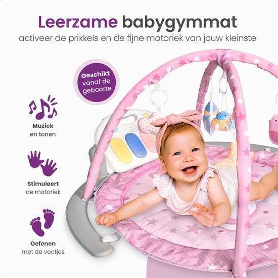 Gofun Babygym - Spielmatte für Babys - Musikalische Spielmatte - Mutterschaftsgeschenk - Aktivitätsteppich - Babyspielzeug - Interaktiv - Lehrreich - 105 x 52 cm - Rosa