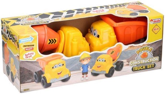 Let's Play Spielset Baufahrzeuge - 2 Teile - Beton-LKW und LKW mit Lader - 3+