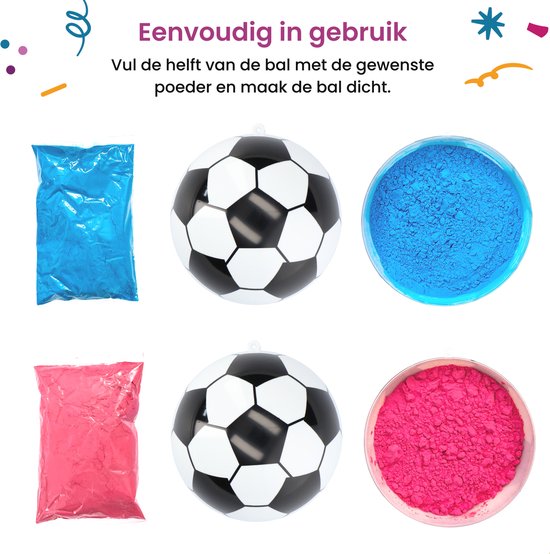 Partizzle Gender Reveal Football - Mit rosa & blauem Puder - Baby Shower Dekorationen - Junge oder Mädchen Party - Alternative Rauchbombe & Rauchpistole - Plastik