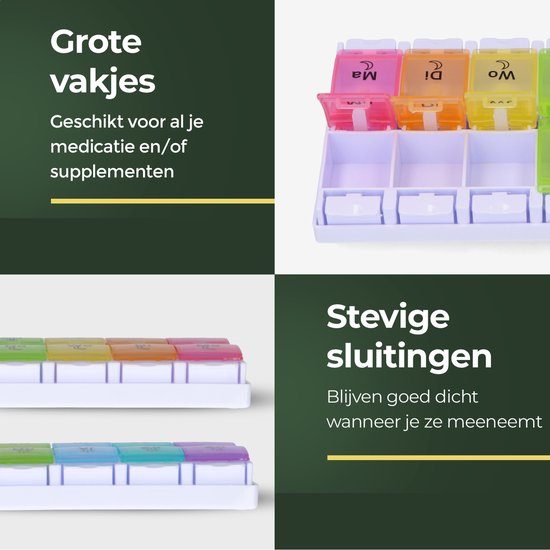 Gandria Pillenbox 7 Tage - Pillenbox - Pillenbox mit 14 Fächern - Medizinbox mit stabilem Verschluss - Große Fächer - Verschiedene Farben