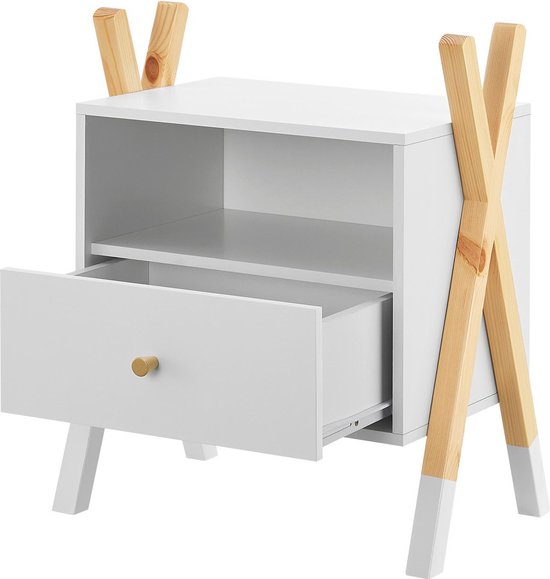 Nachttisch aus Holz / Kinder-Nachttisch Jamie - Weiß / Holzfarbe - 1 Schublade
