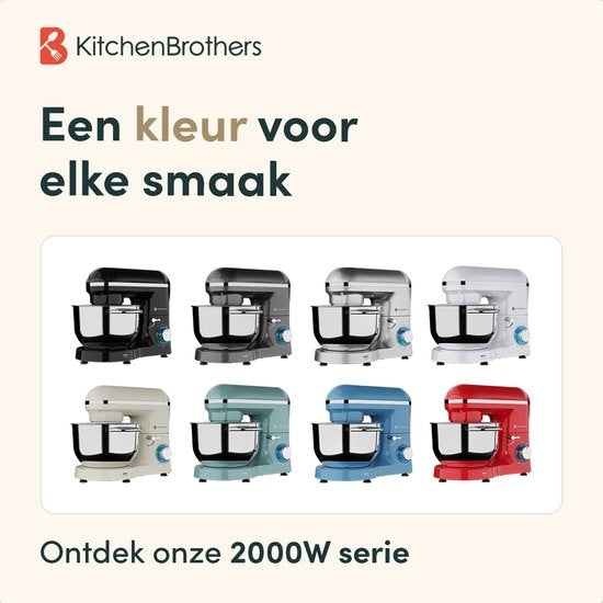 KitchenBrothers Küchenmaschine - Küchenroboter - 6.2L - Mixer mit Rührschüssel - Küchenmixer - 2000W - Champagner