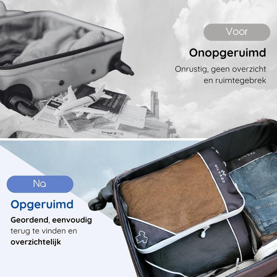 Hilvard - Packwürfel Set - 6 Stück - Gepäckorganizer - Kleiderorganizer - Reisewürfel - Kompressionswürfel - Schwarz