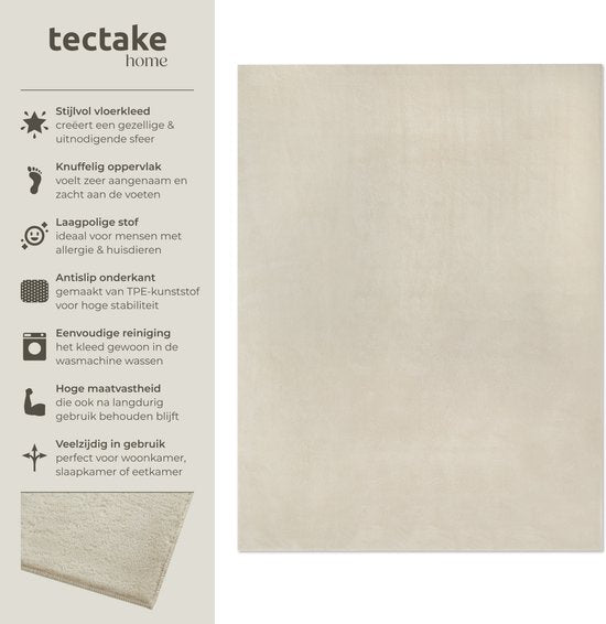 tectake® Kurzflorteppich -140 x 200 cm - Beige - Teppich für Wohnzimmer, Schlafzimmer, Esszimmer - Pflegeleicht und waschbar - Anti-Rutsch-Unterlage - Allergikerfreundlich - Verschiedene Größen und Farben