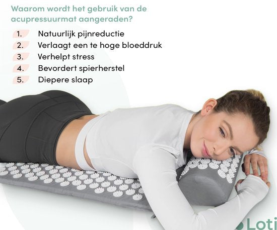 Loti Nagelmatte mit Nagelkissen - Grau/Weiß - Akupressurmatte - Nagelbett - Akupunkturkissen - Shakti Massage - inkl. Tragetasche