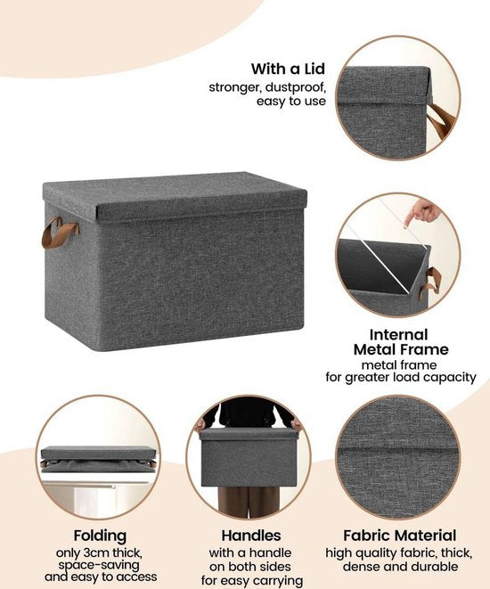 Rootz 5er-Set faltbarer Aufbewahrungsboxen – Ordnungsboxen – Faltbare Behälter – Schutzdeckel – Platzsparend – Langlebiges Design – 20 l, 27 l, 36 l, 51 l