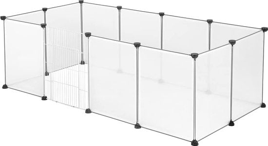 EUGAD Kunststoff-Freilaufstall für Kaninchen und Meerschweinchen, Gehege mit 12 Brettern (35x45cm/Brett), transparenter Hamsterstall, BHT 145x46x75cm