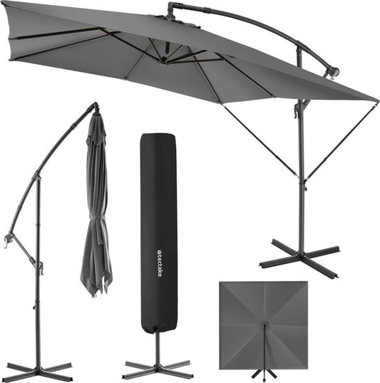 tectake - Sonnenschirm Apollon quadratisch 250 x 250 cm - Inkl. Windschutz und Schutzhülle - grau