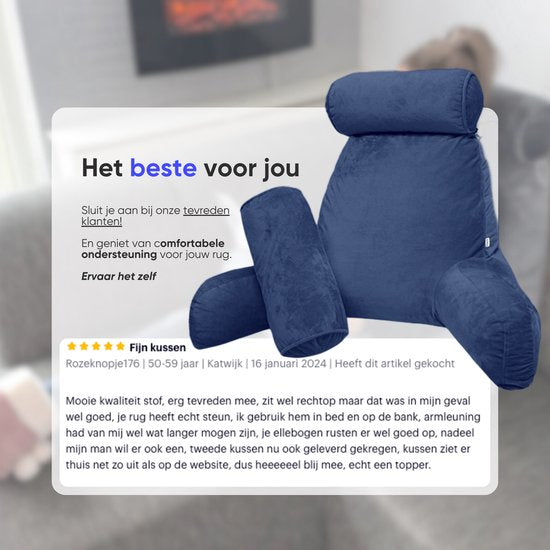 Q-Living XXL Lesekissen mit extra Nackenrolle - Relaxkissen - Sitzkissen - Rückenstütze - Lesekissen fürs Bett - Blau