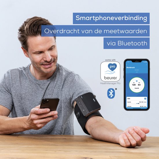 Beurer BM 81 Smart Oberarm-Blutdruckmessgerät – Integrierte EasyLock-Manschette 24–40 cm – Bluetooth® – Risikoindikator – Inflation Technology - Speicher für 2 Benutzer - Unregelmäßiger Herzschlag - Kostenlose App: Health Manager Pro - 5 Jahre Garantie