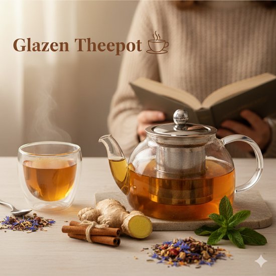 Vaja® Glas-Teekanne mit Edelstahlfilter - 1,4 Liter - Tee-Ei - Für losen Tee / Teeblumen - Weihnachtsgeschenk - Borosilikatglas-Tropfschutz-Ausguss