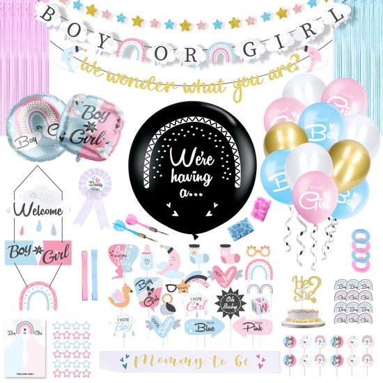 Partizzle Gender Reveal Party Deko Pack - Babyshower Ballons Dekoration - Geschlechterbekanntgabe - Junge oder Mädchen - XXL