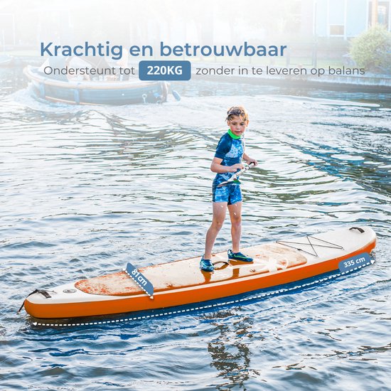 Supper Sup Board XL - Max. 220KG - Aufblasbar - Paddle Board - Wasserdichte Handytasche - Pumpe - Flosse - Leash - Tragetasche - 335 x 81 cm - Orange