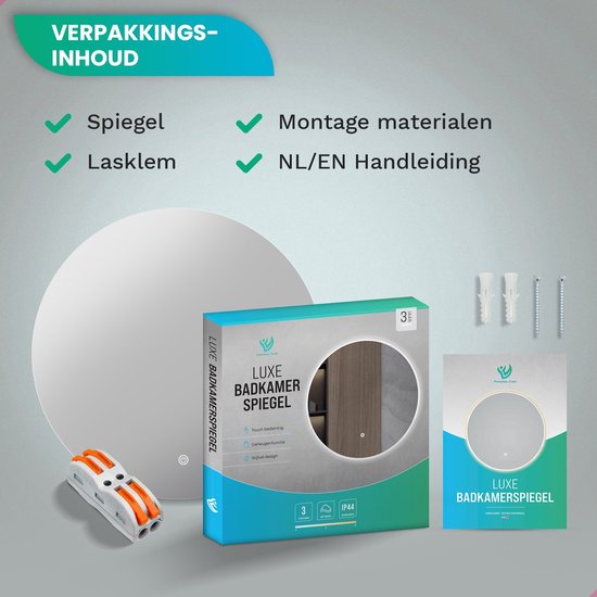 Mirlux Badezimmerspiegel mit LED-Beleuchtung & Heizung - Wandspiegel rund - Anti-Kondensations-Duschspiegel - 60CM
