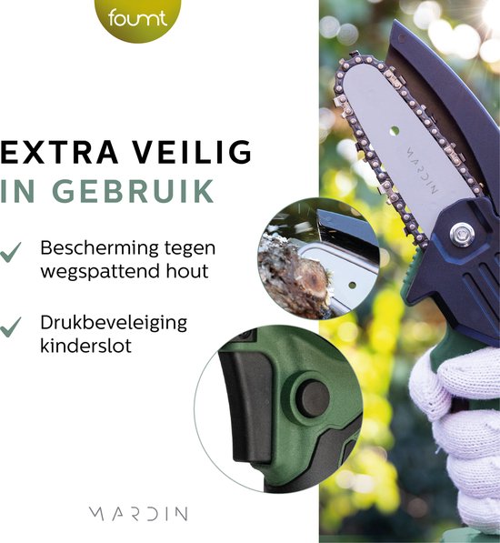 Mardin Mini-Kettensäge - Elektrische Astsäge - Baumsäge - Handkettensäge - Baumsäge - Heckenschere - 2 Batterien - Aufbewahrungskoffer - Grün