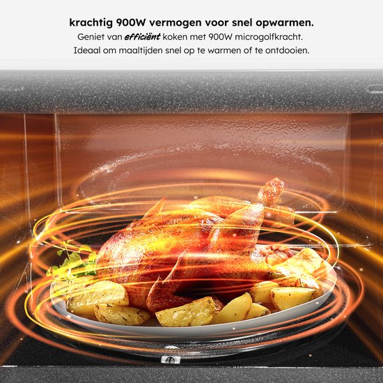 Kombi-Mikrowelle - 25L - Freistehende Kombi-Mikrowelle - Grill- und Heißluftfunktion - 10 Kochprogramme - Digitaler Timer und Kindersicherung - 900W - Schwarz - Saaf