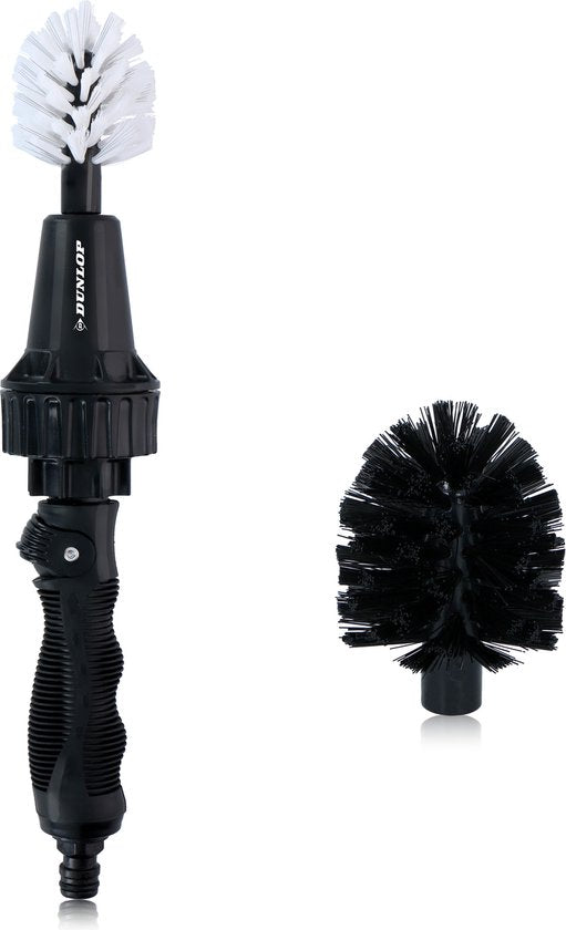 Dunlop Reinigungsbürste - Felgenbürste - Mit Schlauchanschluss 3/4" - Rotierend - Durchflussregler - 2 Bürsten