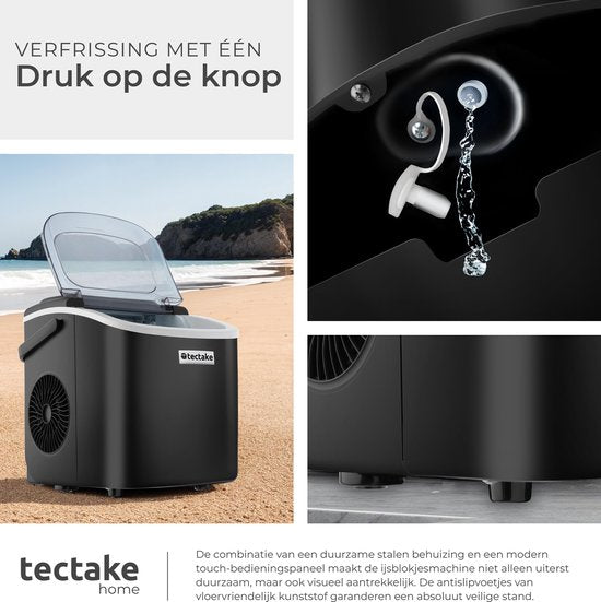 tectake® Eiswürfelbereiter Arctic - 1.2L - 2 Eiswürfelgrößen - Eismaschine - Eiswürfelbereiter mit Eisportionierer - Schwarz