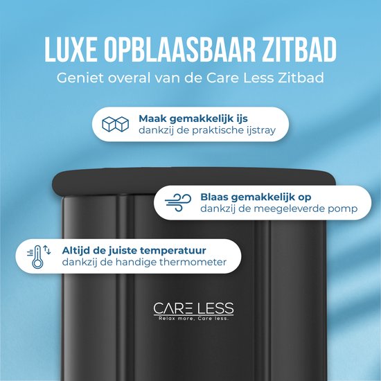 Care Less Ice Bath XL - Faltbare Badewanne - Sitzbadewanne - 85CM - Zusammenklappbar - Mit Deckel - Inklusive Pumpe und Ablassschlauch - Schwarz