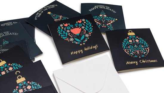 Giftmas Weihnachtskarten - Grußkarten - 52 Stück - Mit Umschlägen und Aufklebern - 10x10cm