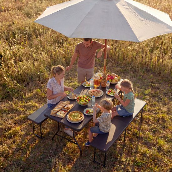 LifeGoods Zusammenklappbares Picknick-Set - 124cm x 61.5cm - Gartentisch mit 2 Bänken - Wetterfest - Campingtisch - Biertisch zusammenklappbar - Für Innen und Außen - Für 4 bis 6 Personen - Schwarz