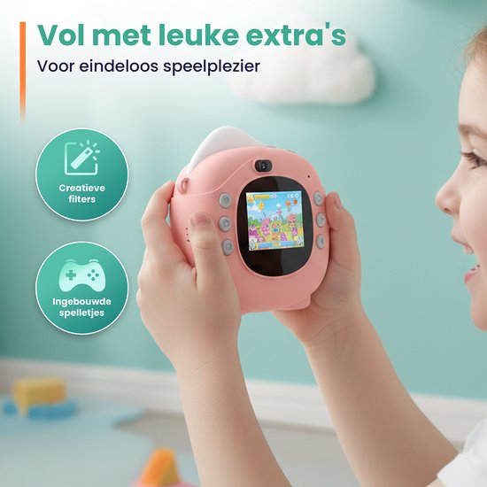 ODESSEY Kinderkamera mit Drucker - Full HD - Selfie-Kamera - 32GB SD-Karte - Foto - Video - Spiele - Digitalkamera Kinder - Fotokamera für Kinder - Pink