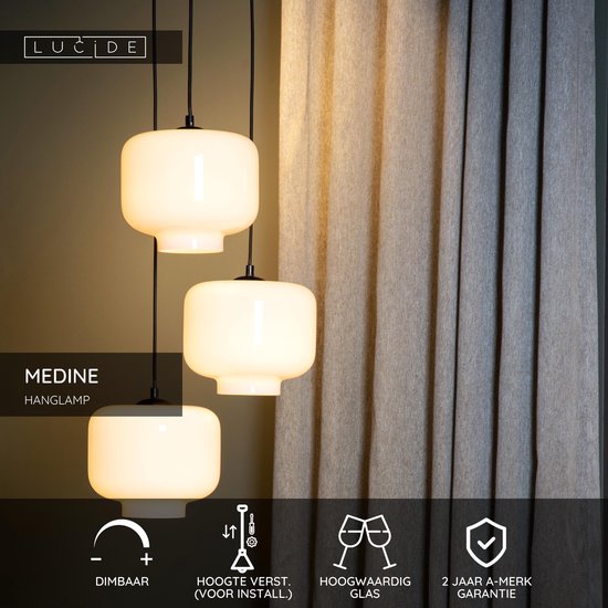 Lucide MEDINE - Hängeleuchte - Ø 46 cm - 3xE27 - Opal