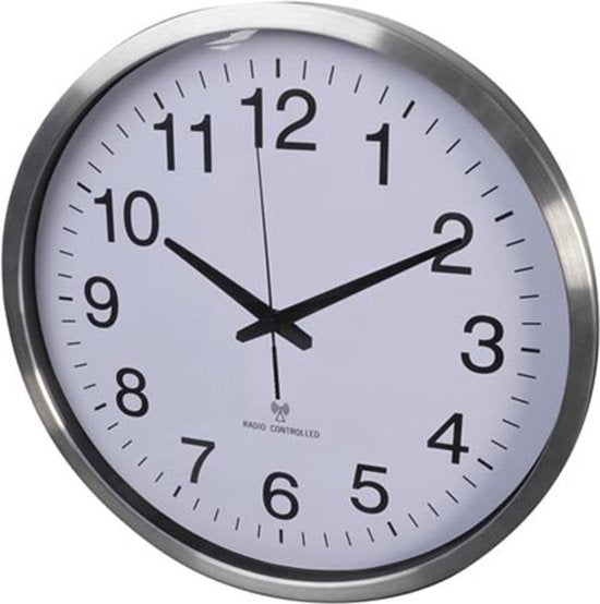 Perel Wanduhr, rund, analog, 50 cm, funkgesteuerte Zeitanzeige (DCF), Aluminium, silber