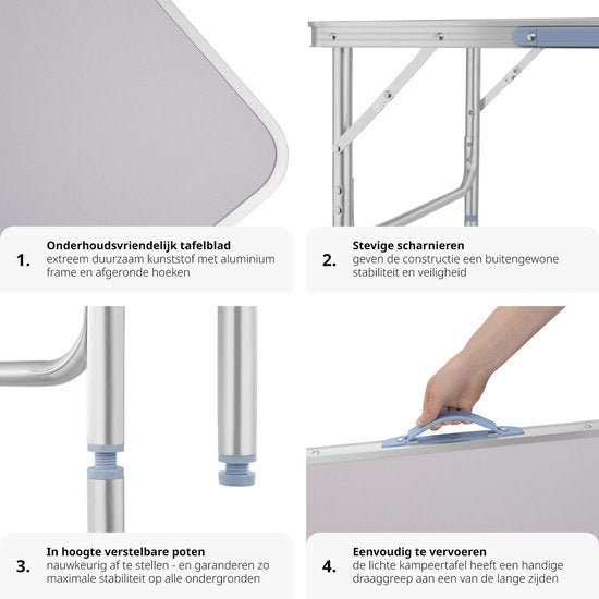 tectake - Klappbarer Campingtisch - Tragbarer Campingtisch - Outdoor-Klapptisch - Klappbarer Tisch - Wetterfest - 75x55x68cm - Grau