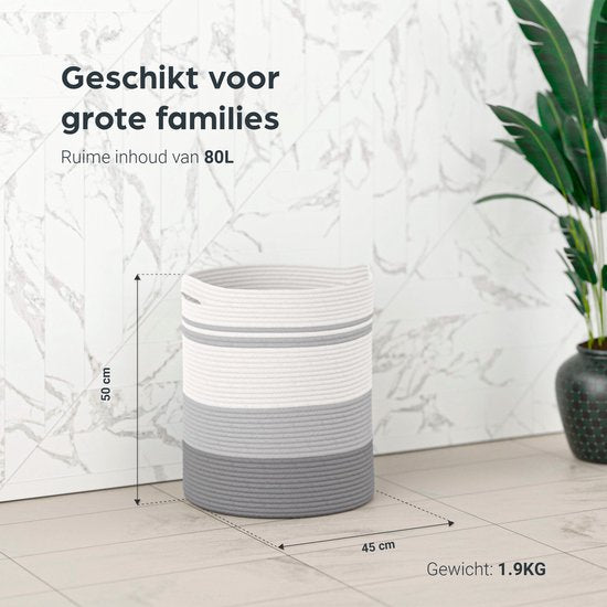 Organess Wäschekorb - Wäschesortierer - faltbar - 80L - Baumwolle - Weiß & Grau