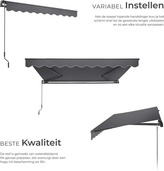 tectake® Sonnenschirm mit Gelenkarm - 300 x 250 cm - Markise - Sonnenschutz für Fenster, Balkon, Außenbereich - Wandmontage - Wasser- und UV-beständig - Dunkelgrau
