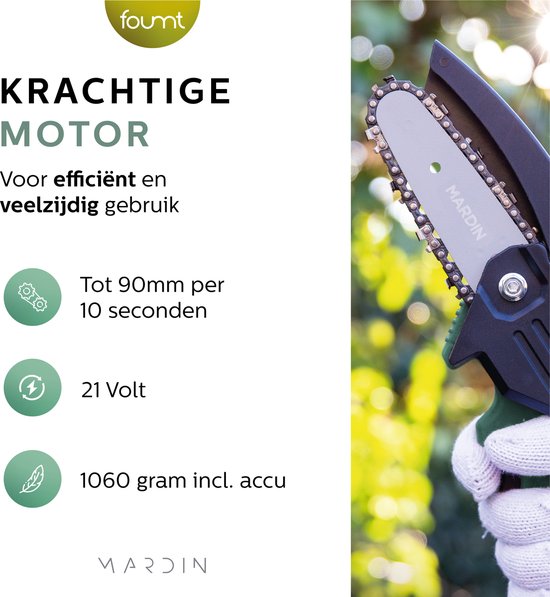 Mardin Mini-Kettensäge - Elektrische Astsäge - Baumsäge - Handkettensäge - Baumsäge - Heckenschere - 2 Batterien - Aufbewahrungskoffer - Grün