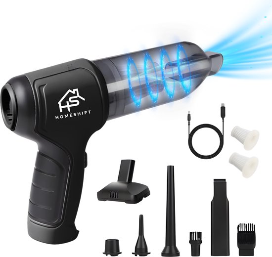HomeShift® Autostaubsauger Cordless V2 - Krümelsauger - Handstaubsauger - Kleinstaubsauger - Schnurloser Staubsauger - Air Duster - Nass & Trocken - Schwarz