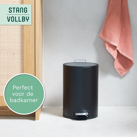 StangVollby Kallax Tret-Abfalleimer - 5 Liter - Edelstahl - Schwarz - Abfalleimer - Toilette - Badezimmer - Klein - Soft Close-Deckel