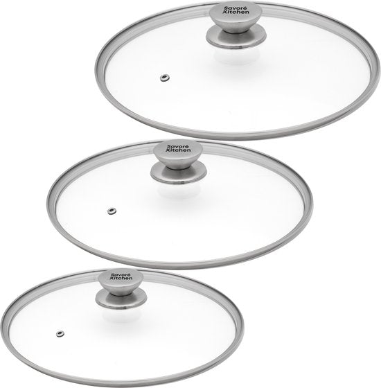 Savoré Kitchen Pfannendeckel-Set 3-teilig - Deckel für Bratpfanne Ø 20, 24, 28 cm - Edelstahl - Glas