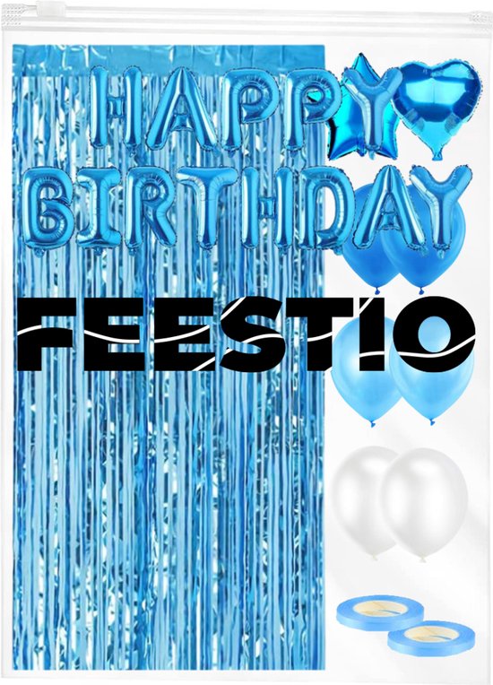 Feestio Ballons Geburtstag Dekoration mit Tischtuch und Girlanden - Helium - Blau