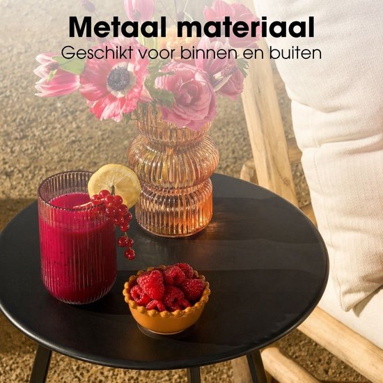 Mica Decorations Seattle Beistelltisch, rund, für den Außenbereich – Couchtisch – Salontisch für den Außenbereich – Auch als Pflanzentisch oder Pflanzenständer geeignet – Metall – 58 x 46 cm – Schwarz
