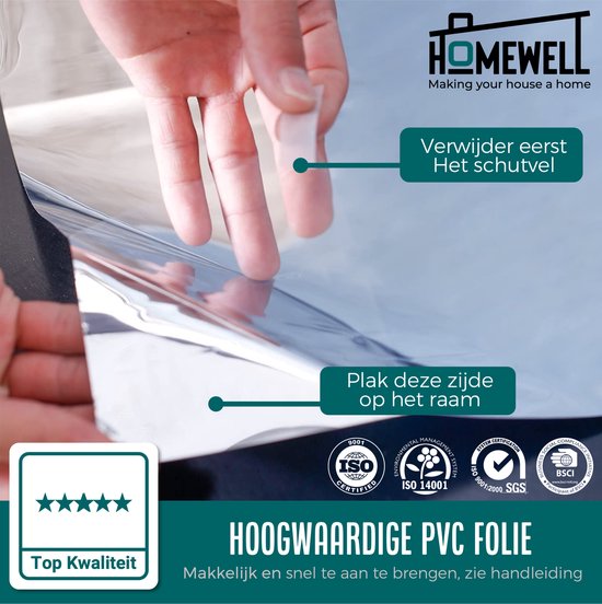 Homewell Insulating HR+ Fensterfolie 70x300cm - Statische Sonnenschutzfolie mit Spiegeleffekt - Silber (inkl. Rakel)