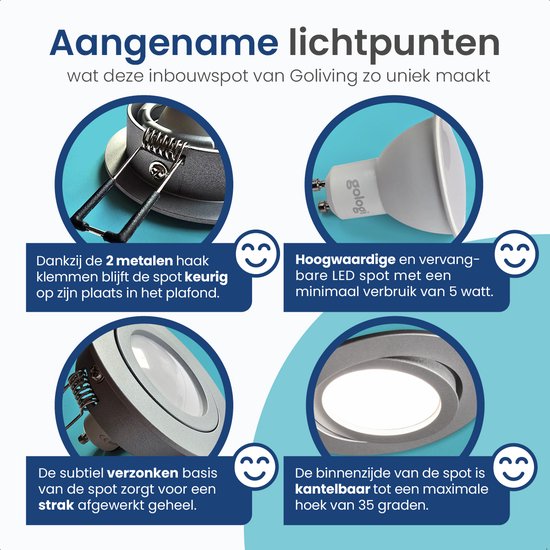 Gologi Smart Einbaustrahler - Smart LED Downlight Dimmbar - Neigbar - Warmweißes Licht - Gu10 LED Lampe - Weiß