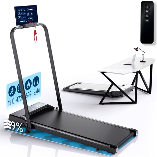 Laufband 1-12km/h - Walking Pad - Laufband zusammenklappbar - Walking-Laufband - Mit Tablet-Halter, Fernbedienung und App