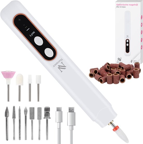 Nuvance Elektrische Nagelfeile - 15000 RPM - Nagelfräse - 12 Bits - 40 Schleifrollen - Maniküre & Pediküre Set