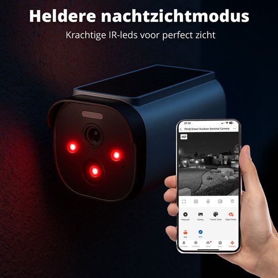 FlinQ Smart Security Camera Sentinel - USB & Solar aufladbar - Outdoor-Kamera mit Solarpanel - Outdoor-Sicherheitskamera - 2K HD - Nachtsicht