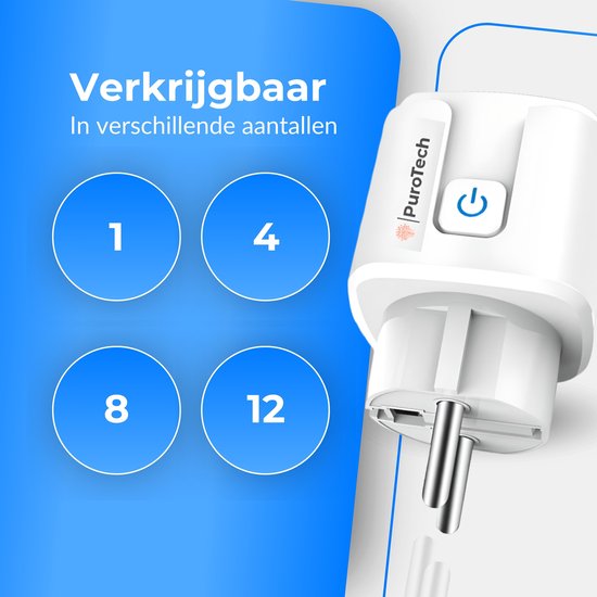 PuroTech Smart Plug - Timer & Energiezähler - Smart Plug - Für Alexa/Google Home - Verbrauchsmesser - Energiekosten