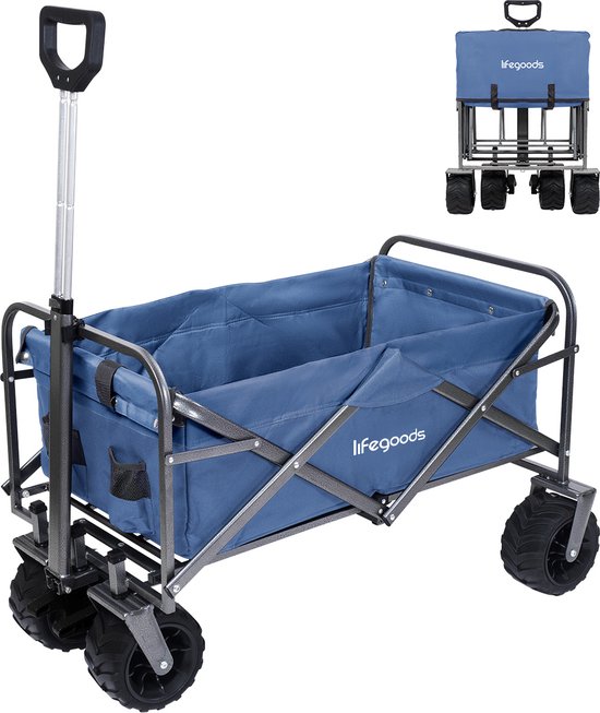 LifeGoods Wagon - faltbar - 80KG Tragfähigkeit - 94L - waschbares Polyester - Blau