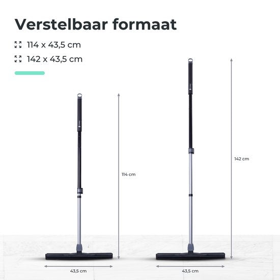 CLEANLY Bodenwischer mit Griff Teleskop 114-142 cm - Badezimmer-Bodenwischer - Wasserwischer - Duschwischer - Doppeltes EVA Schaumstoff - Breite 43.5 cm - Schwarz, Grau