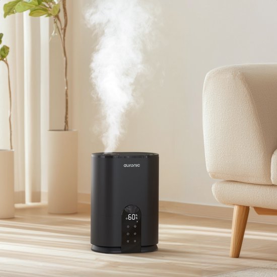 Auronic Luftbefeuchter - 4 Liter - 40m2 - Geeignet für Wohnzimmer, Büro, Schlafzimmer, Babyzimmer und mehr - Mit Aromatherapie - BPA-frei - Schwarz